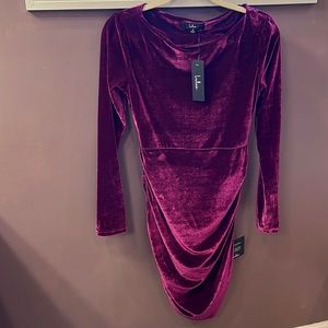 NWT Mauve Velvet Ruched Long Sleeve Bodycon Dress